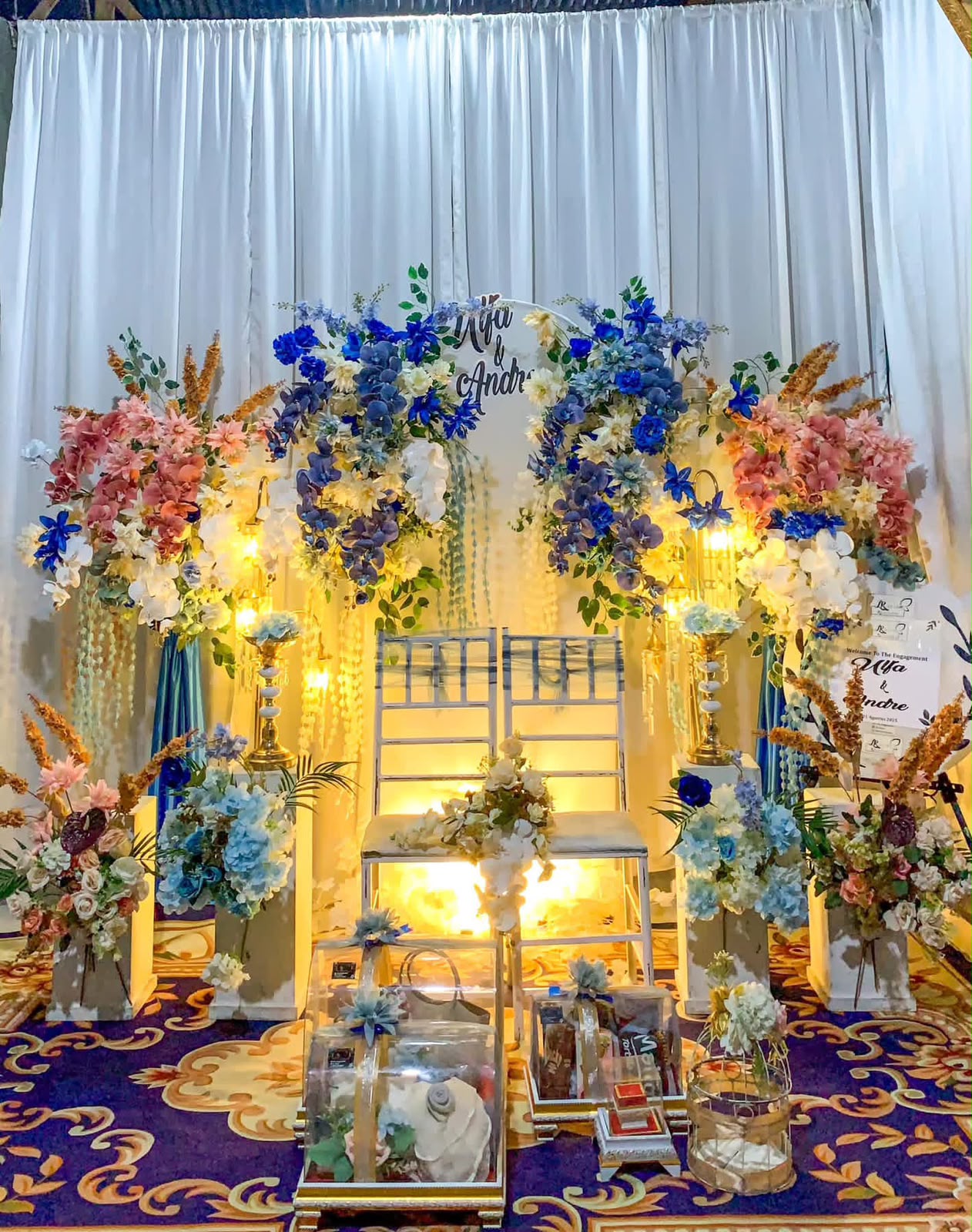 Dekorasi bunga biru dan putih RL Decoration